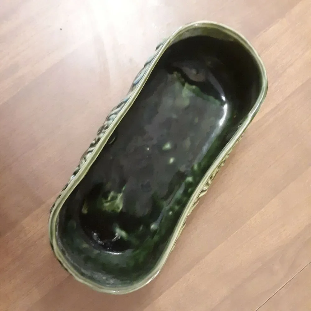 Vintage Green Ceramic Pottery Planter Raised Fruit Motif Mid Century Modern
